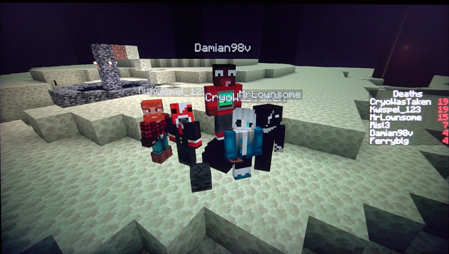 Defeating the Ender Dragon with the team in Minecraft!